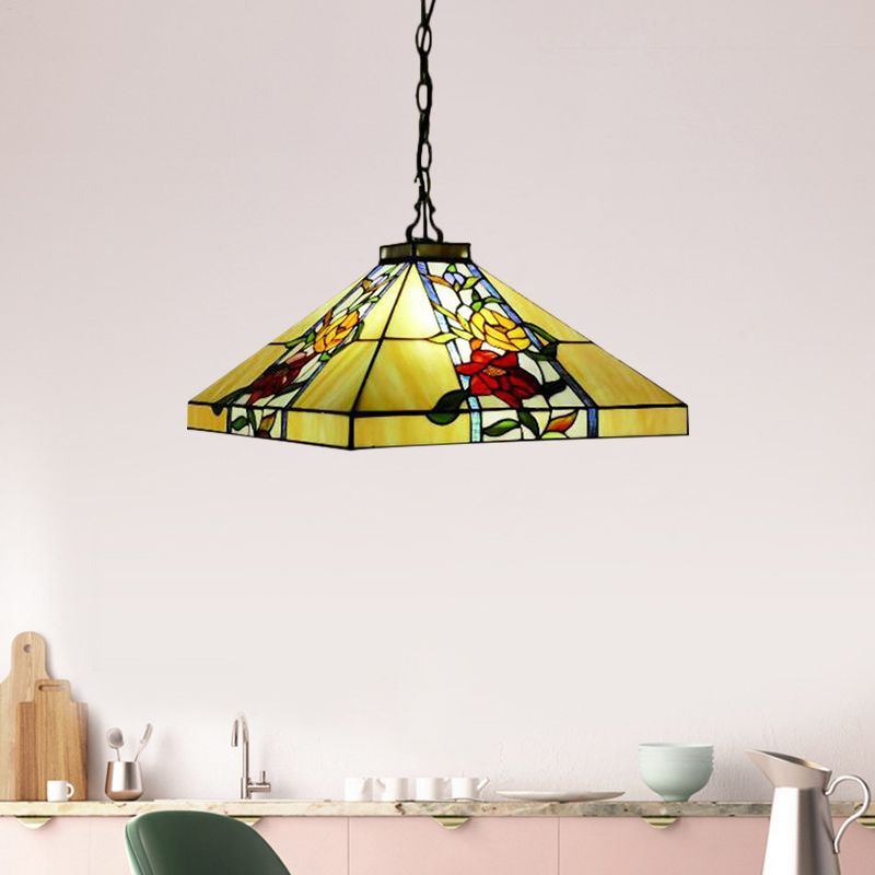 Lustre en bronze en verre coupé à la main effilée 3 lumières Méditerranée suspendue suspendue pour la salle à manger