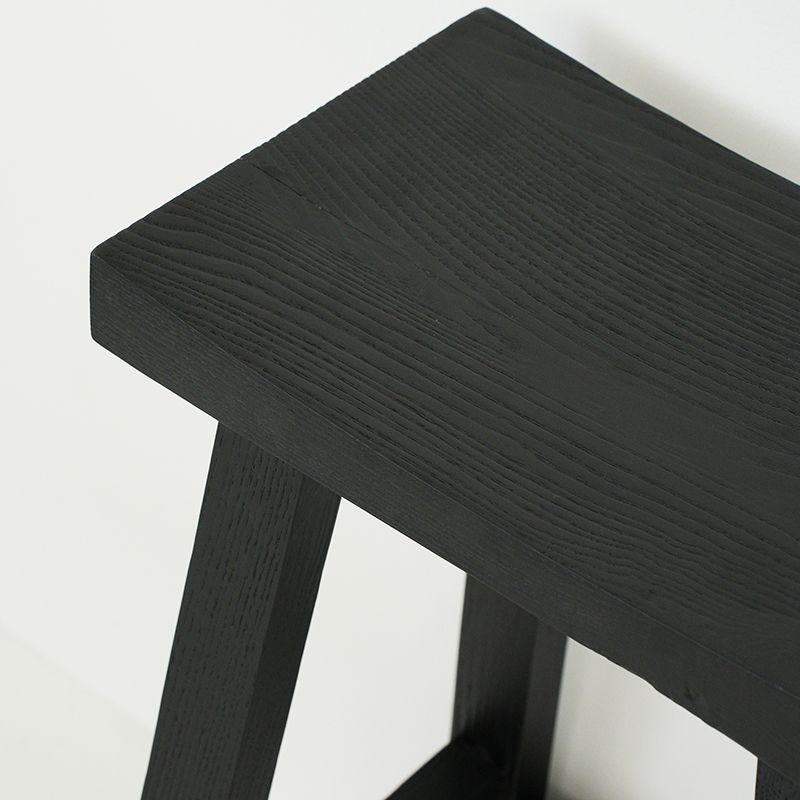Contemporary Black Ash Solid Wood Armless Bar Stool with Footrest