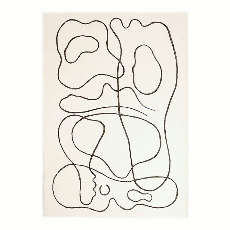 White Modern Area Carpet Line Pattern Polyester Area Rug Easy Care Washable Rug for Living Room
