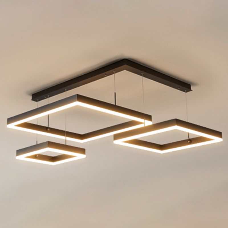 Squares Living Room Chandelier Light Fixture Metal LED Simple Chandelier Light Fixture in Black