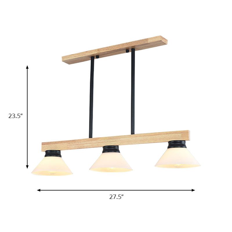Wooden Cone Shade Island Chandelier 3/4 Heads Nordic Style Linear Pendant Light over Kitchen Island