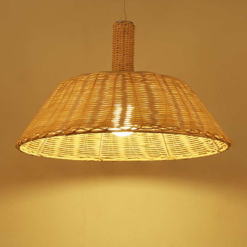 Handgewebte Anhängerbeleuchtung im Landstil mit Scheunenschatten Rattan 15 "/19" W 1 Glühbirnenhängung Lampe in Beige