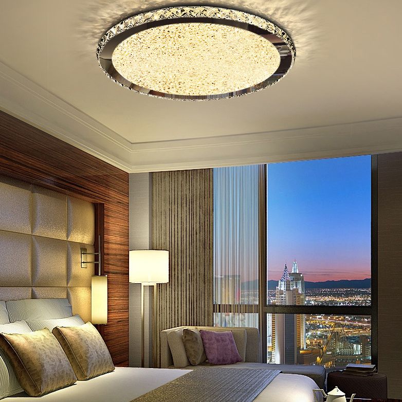 Modern Minimalist Crystal Flush Mount Ceiling Lamp Round Shape LED Flush Mount Lighting for Bedroom