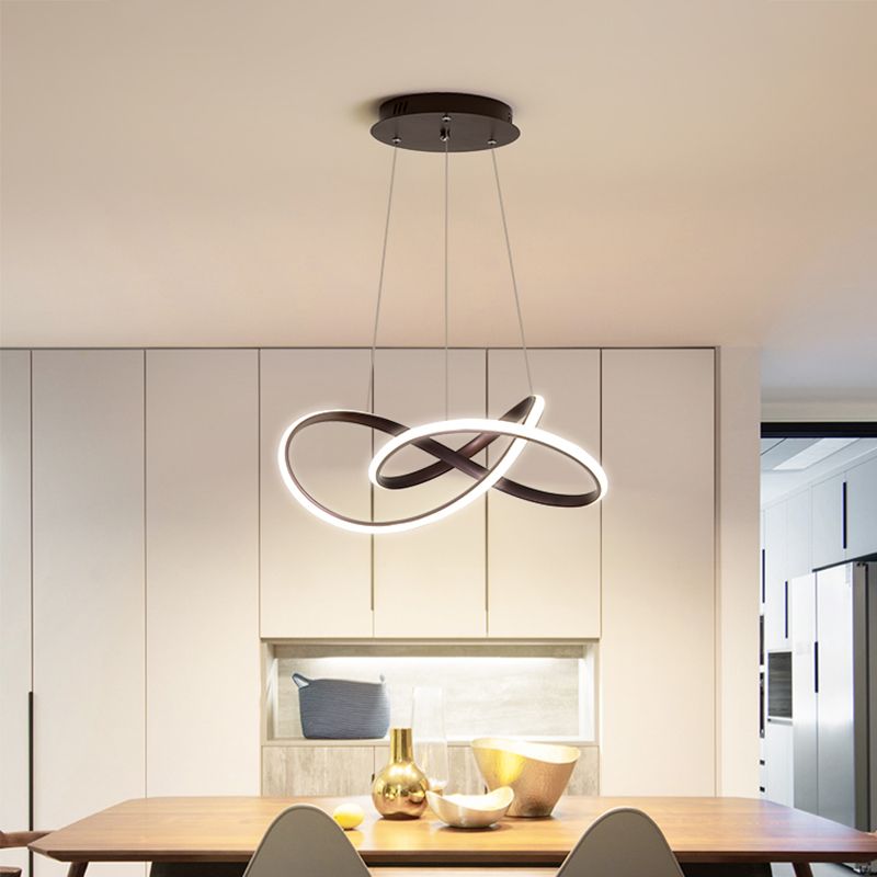 Lacquered Iron LED Pendant Light in Modern Luxury Style Acrylic Linear Chandelier for Dining Room