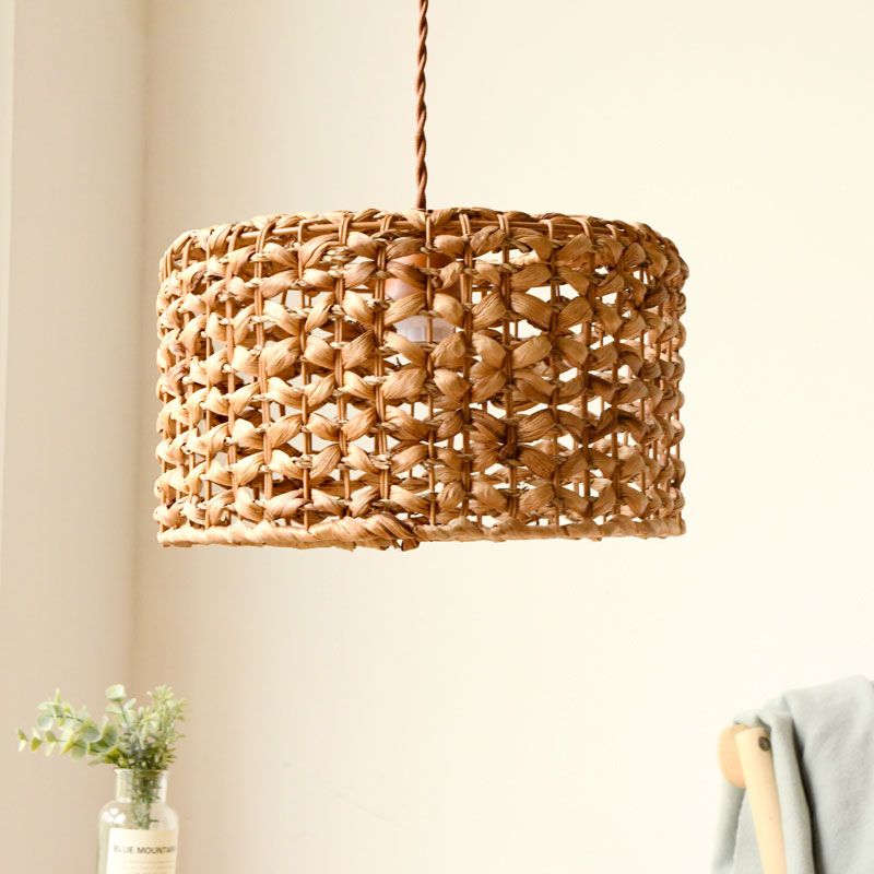 Drum Cottage Hotel Suspension Light Rattan 1 Hell Asian Stylish Anhänger Licht in Beige