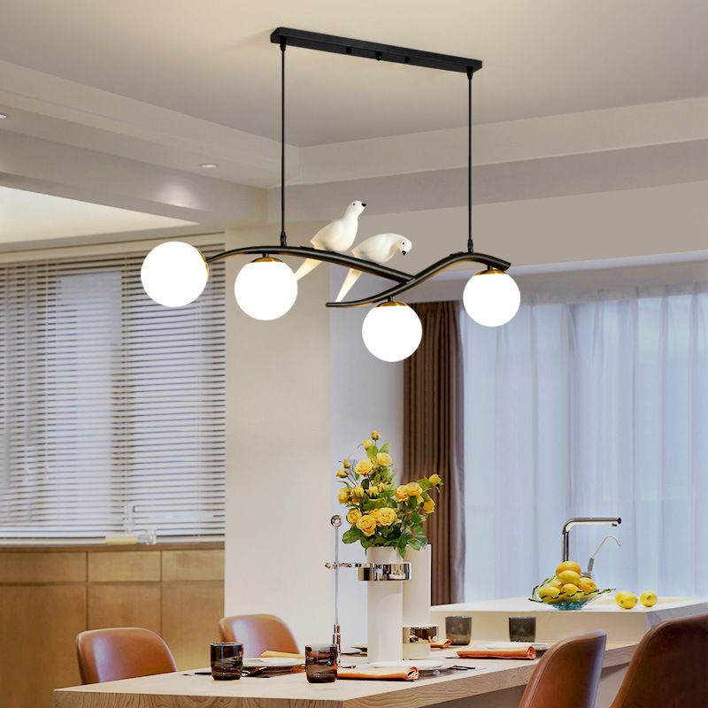 Glass Globe Shaded Ceiling Light Modern Black/Golden Kitchen Island Lighting for Foyer
