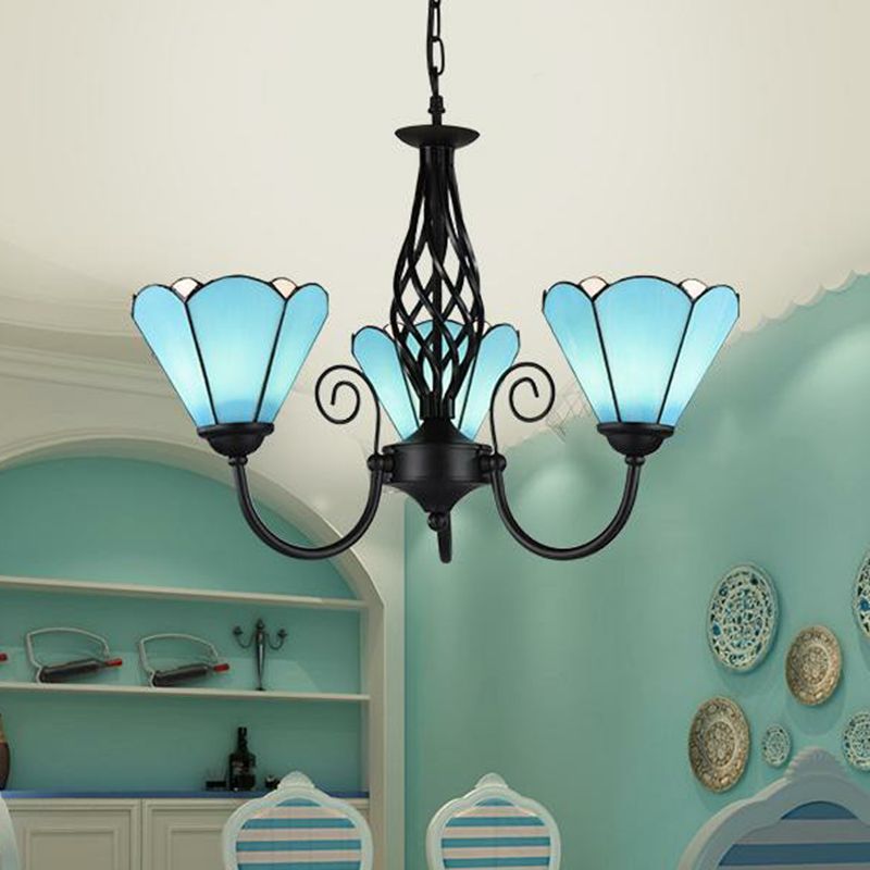 Blaues Glas Blumenkronleuchter leichter Mittelmeerschwarz Deckenhängung Lampe für Wohnzimmer