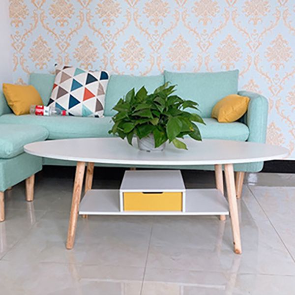 Minimalistic Single Coffee Table Wood Contemporary Cocktail Table with Shelf