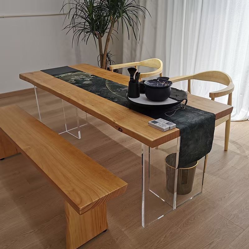 Solid Wood Top Dining Table Rectangle Pine Wood Table with Sled Base