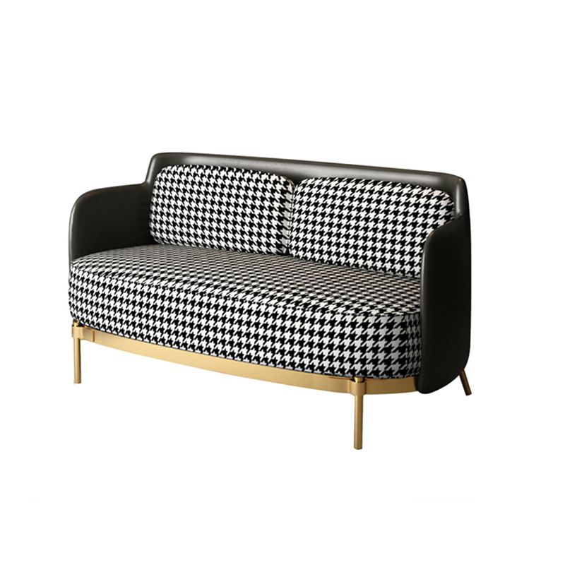 Contemporary Faux Leather and Linen Sofa Sloped Arm Standard Sofa