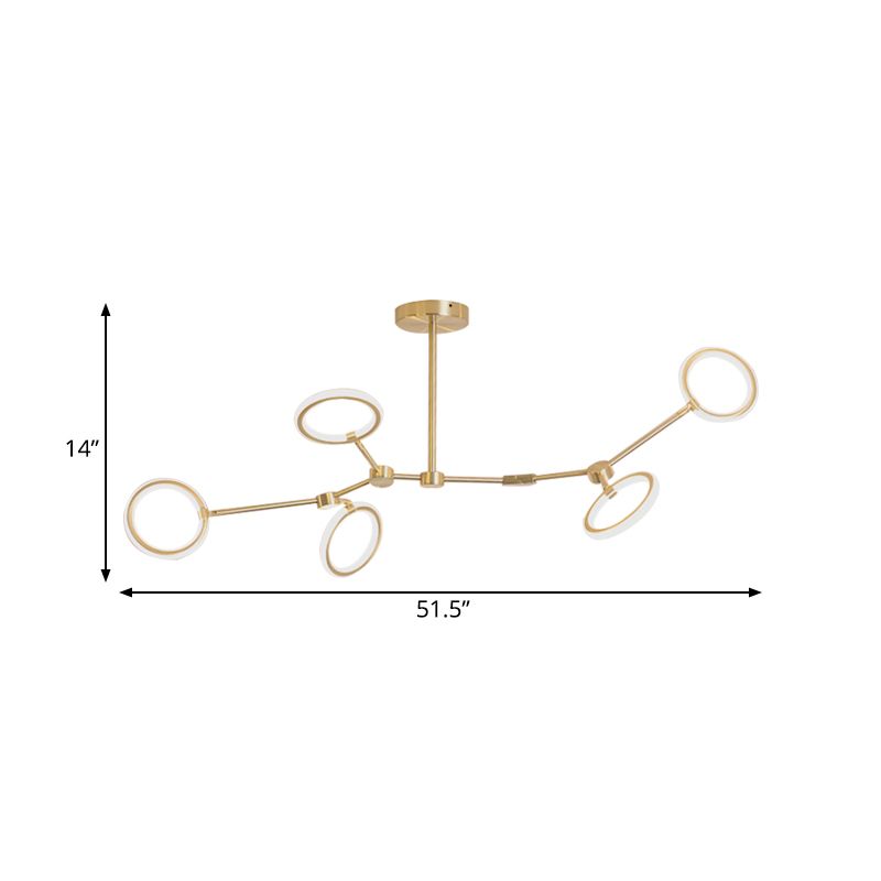 Branch Acrylic Hanging Lamp Modern 5/6/7-Light Gold Chandelier Pendant in White/Warm Light