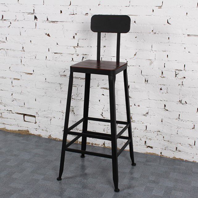 Dining Room Industrial Style Wood Barstool Iron 4 Legs Bar Stool with Pedal