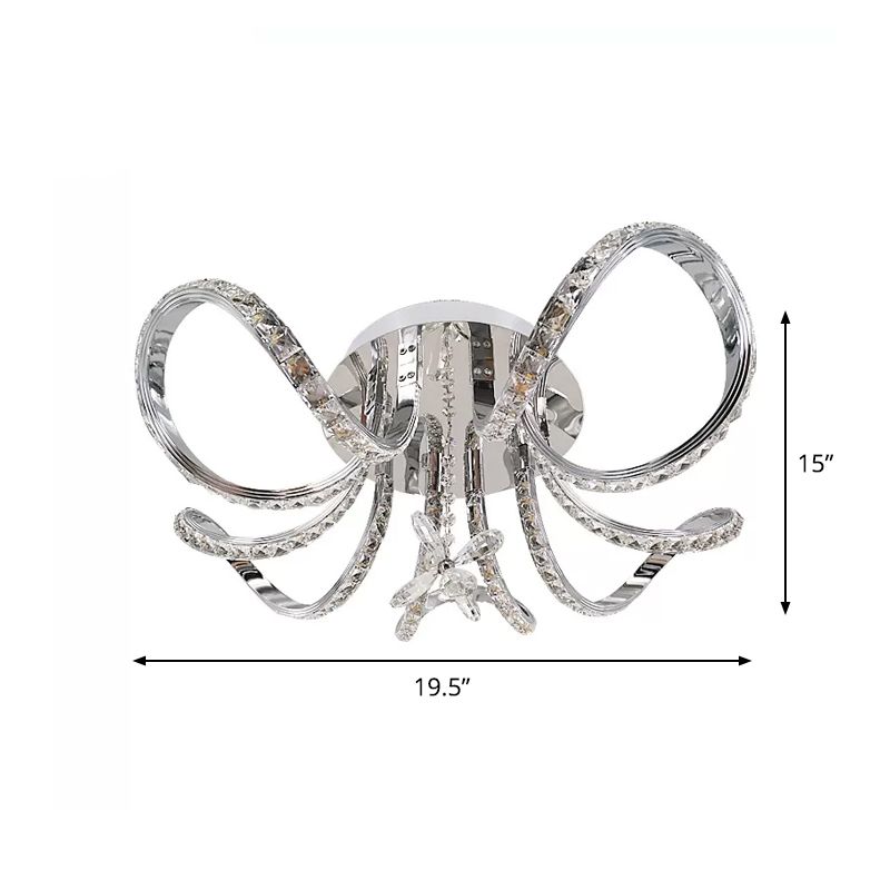 Iluminación de techo de aro curvado de led de níquel Cristal simple Cristal Semi Flush Monte en luz cálida/blanca