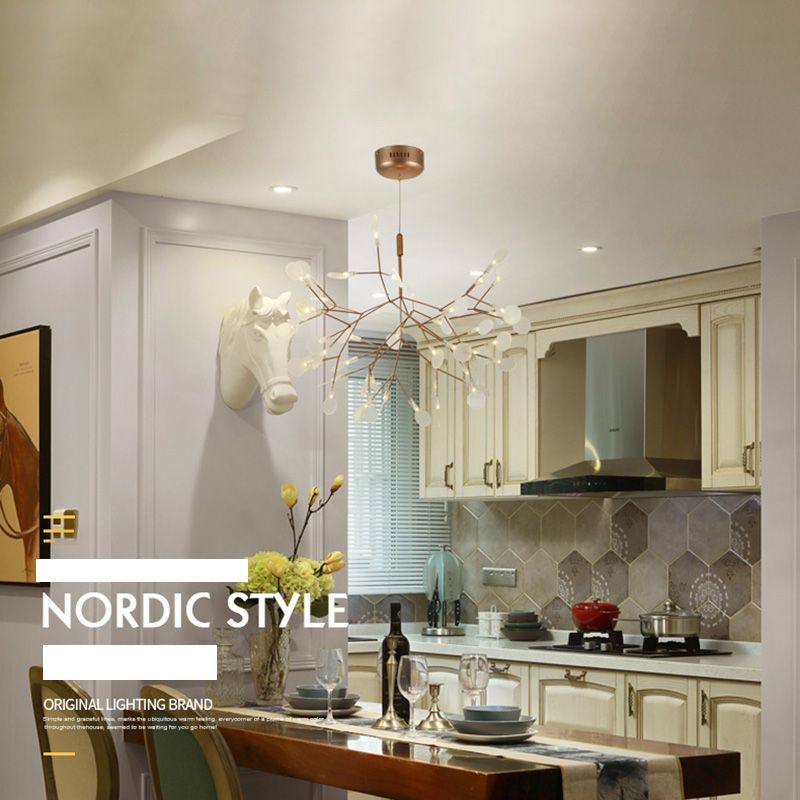 Rose Gold Sputnik Pendant Light in Modern Creative Style Wrought Iron Firefly LED Ceiling Light with Acrylic Shade