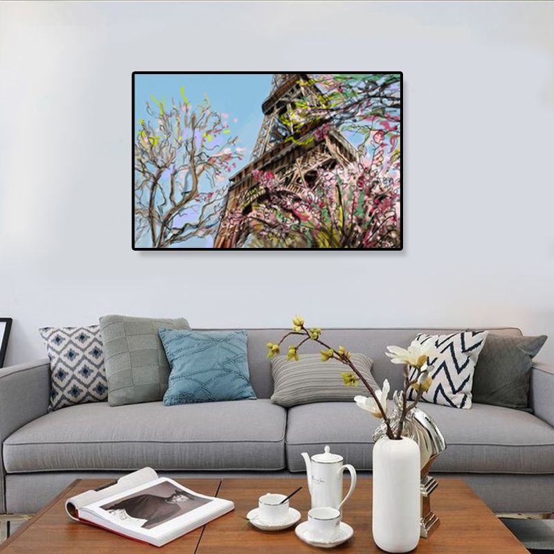 Global Inspired Landmark Painting Canvas Print Textured Pastel Wall Art for Hotel