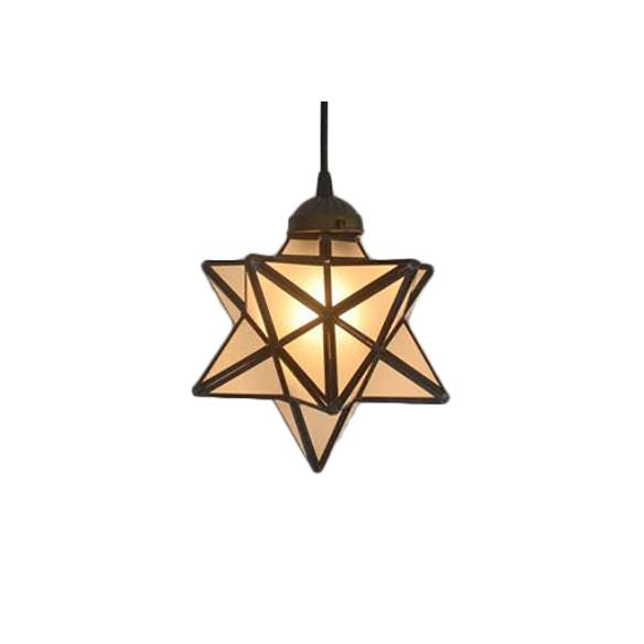 Textured White/Clear Star Hanging Pendant Light Tiffany Style 8"/12" W 1 Head Stainless Glass Ceiling Lamp for Dining Room