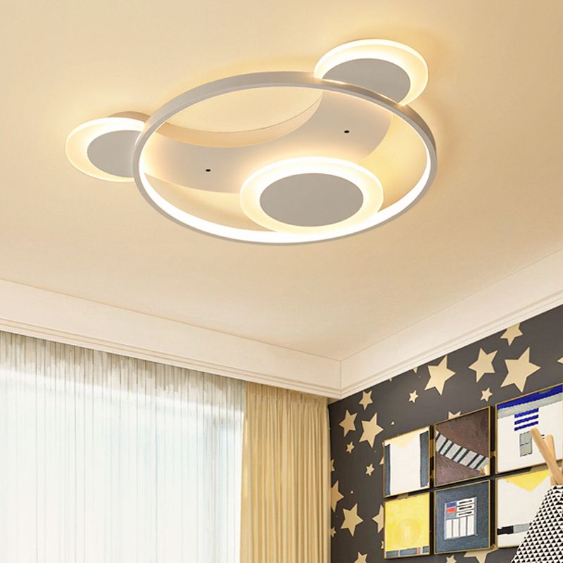 Bear Face Kindergarten Ceiling Mount Light Acrylic Animal Ceiling Lamp in White