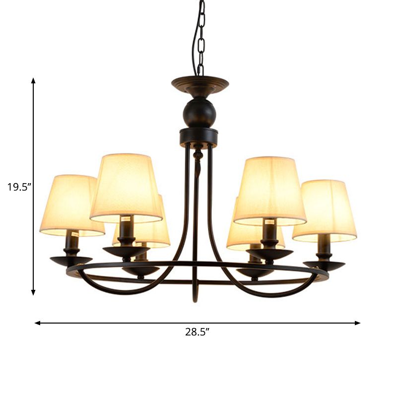 Classic Bucket Shade Chandelier Lighting Fabric Pendant Light in Black for Living Room