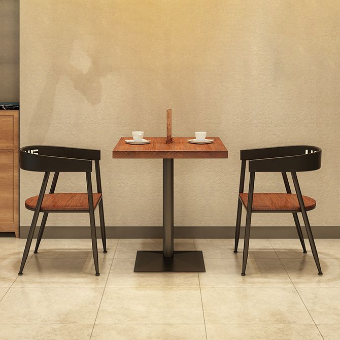 Solid Wood Industrial Dining Table Brown Square Table with Metal Base for Dinning Room