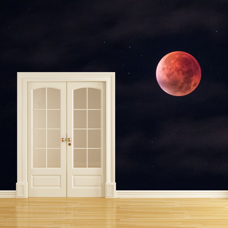 Photography Blood Moon Wall Mural for Bedroom, Black and Red, Personalized Size Available