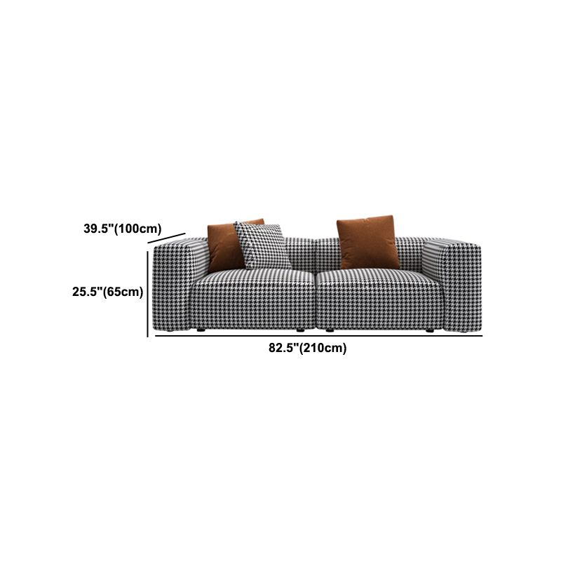 Fabric Modern Houndstooth Pattern Sofa Tuxedo Arm Sofa with Pillows