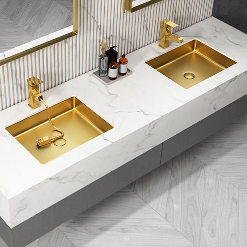 Contemporary Bathroom Sink Metal Rectangular Drop-in Bathroom Sink with Pop-Up Drain