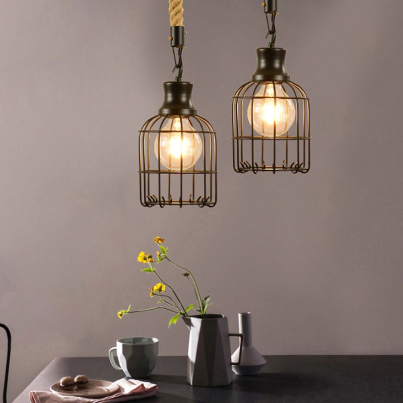 Bird Cage Pendant Lamp Metal Industrial 1 Light Ceiling Lamp Pendant in Black over Table