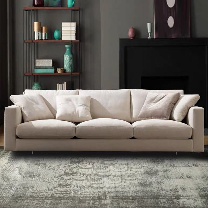 Contemporary Slipcovered Living Room Square Arm Pillows Seating