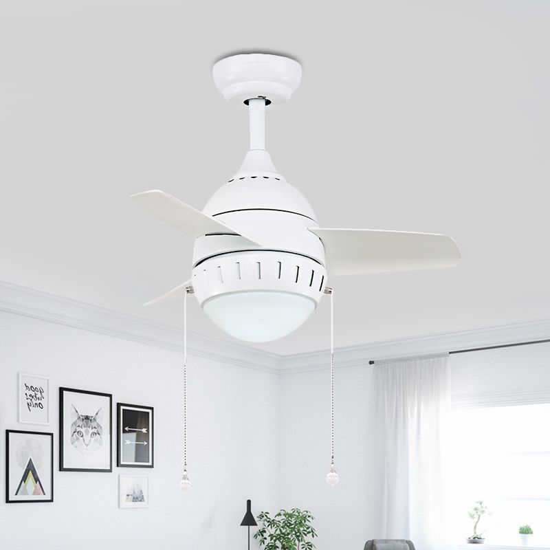 3 Blades LED Hanging Fan Lamp Modern Bedroom Semi Flush Light with Oval Acrylic Shade in Silver/White/Green, 26"/36" Wide
