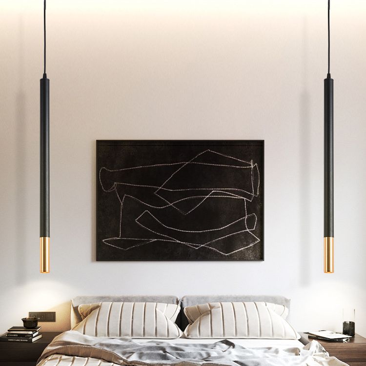 Black-Gold Tube LED Pendant Simplicity Aluminum Hanging Light Kit for Dining Room