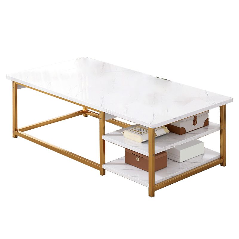 23.6" D Modern Rectangular Coffee Cocktail Table with 2-Shelf