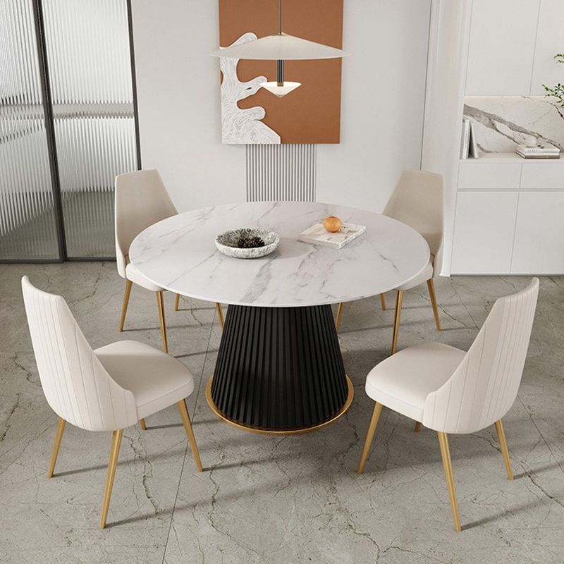 Glam Stone Dining Table Round Iron Table with Pedestal Casual Base