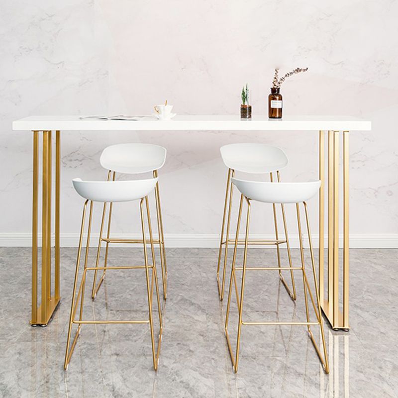 Glam Pub Table with Gold Metal Sled Rectangle Solid Wood Top Bar Table