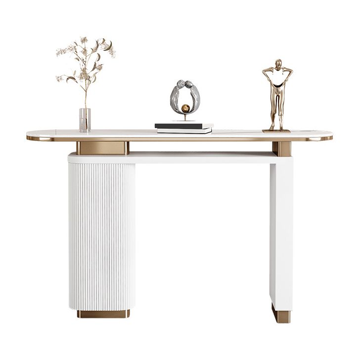 Stone Oval Console Table 33.46" Tall White Accent Table for Hall
