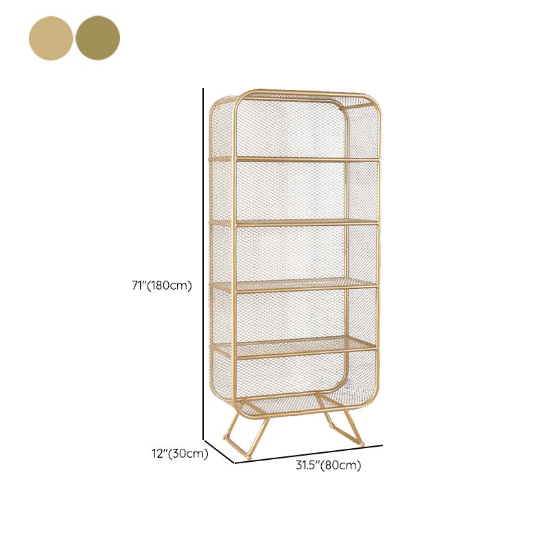 Gold Metal Bookshelf Closed Back Standard Bookcase with Shelves