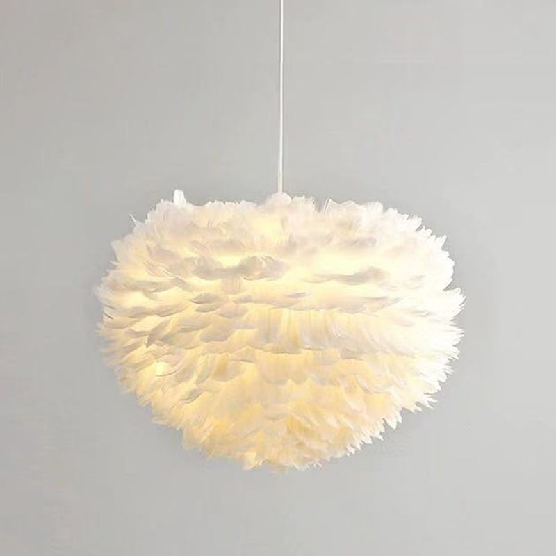 Modern Style Feather Hanging Lights White Simple Hanging Lamp Kit for Living Room