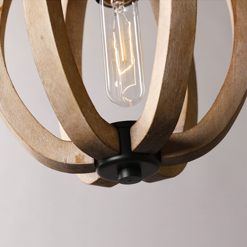Country Style Orb Drop Light Wood One Light Ceiling Pendant Light in Black for Foyer