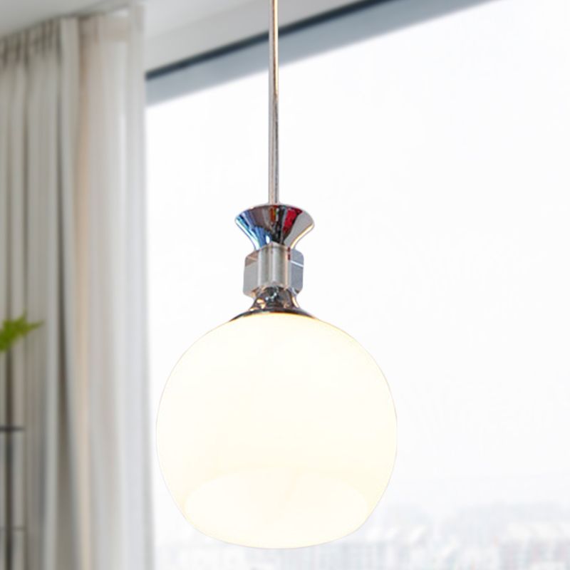 Globe comedor lámpara colgante de vidrio blanco 1 cabeza de suspensión moderna luz en cromo