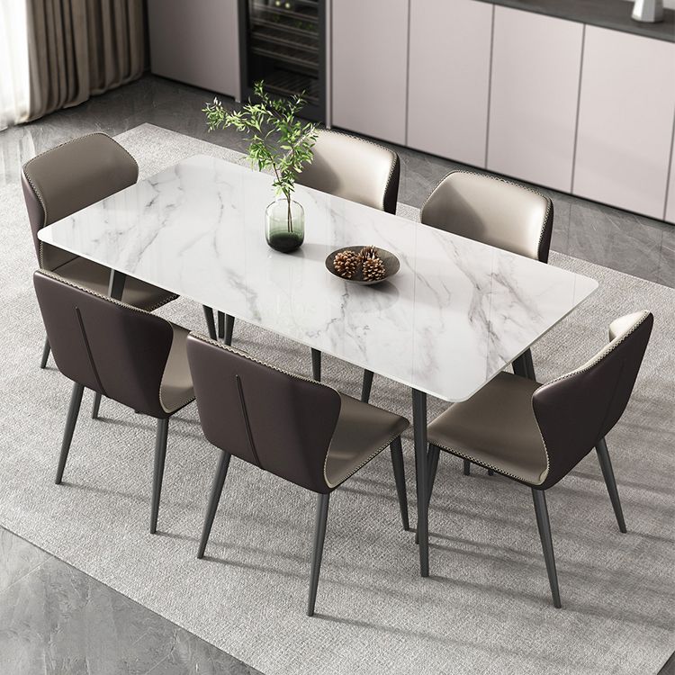 Esstisch mit gesinterter Steinplatte, rechteckiger Tisch mit Metallsockel und 4 Beinen