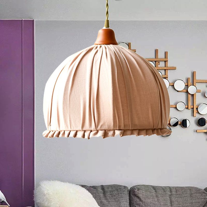 Fabric Dome Shape Ceiling Pendant Classic Single Dining Room Hanging Lamp in Pink/Orange