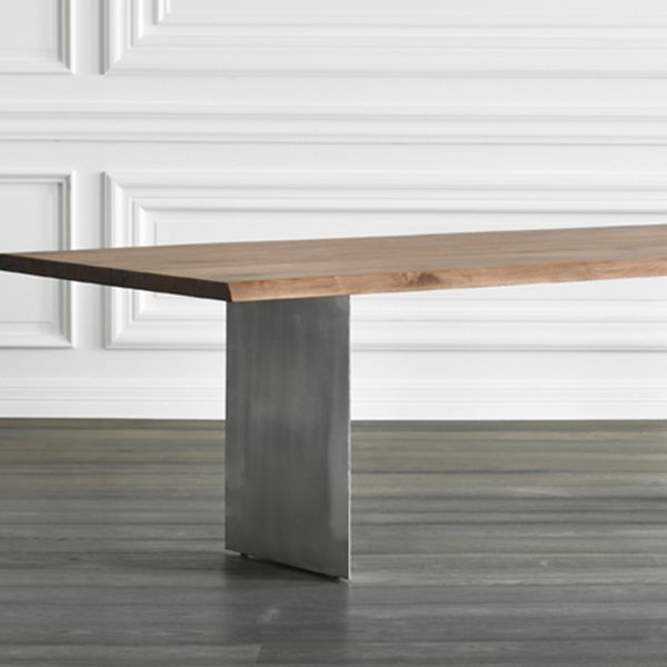 Mesa de comedor rectangular de color madera, mesa de madera maciza de pino, lujo con pedestal doble
