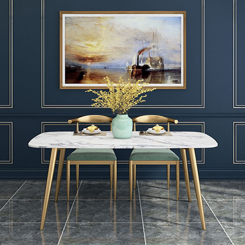 Glam 4 Legs Dining Table Stone Top Table with Metal Base for Dining Room