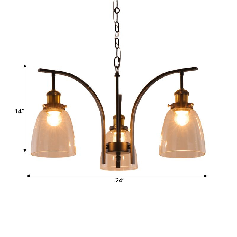 Clear Glass Cup Shape Chandelier Pendant Vintage 3/5/6-Light Ceiling Lamp with Curved Arm