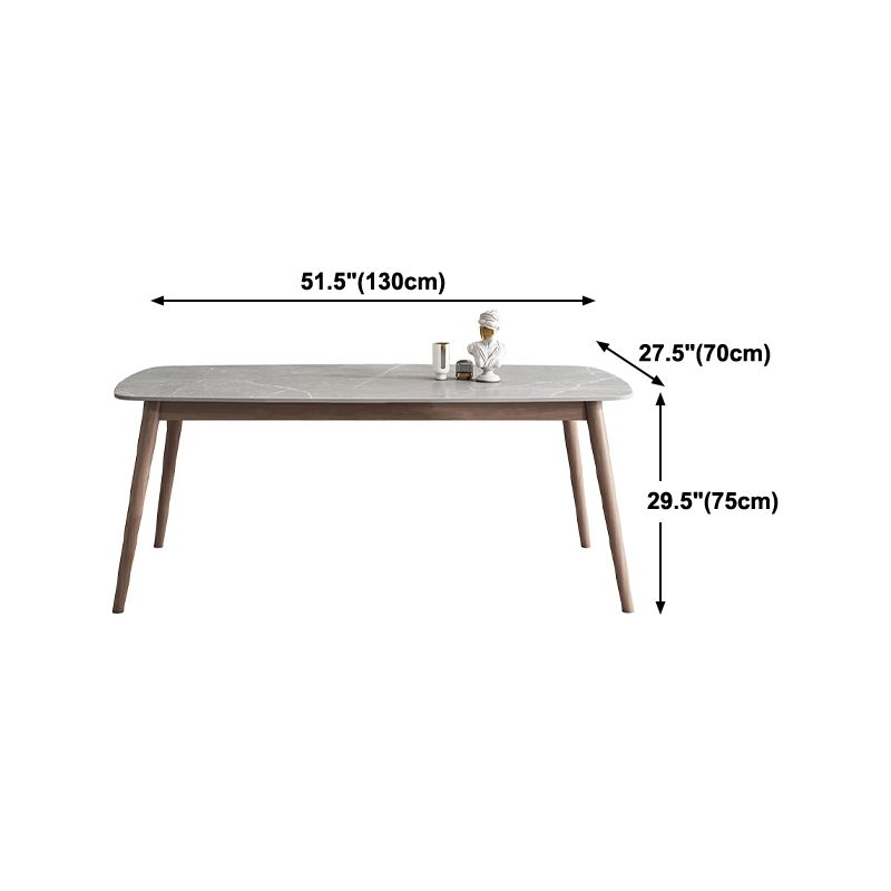 Mid-century Dining Table Stone Top Dining Table with Solid Wood Base