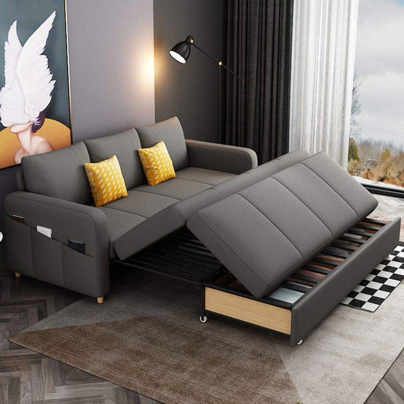 Contemporary Square Arm Cotton Blend Couch Bed with Pillows in Grey