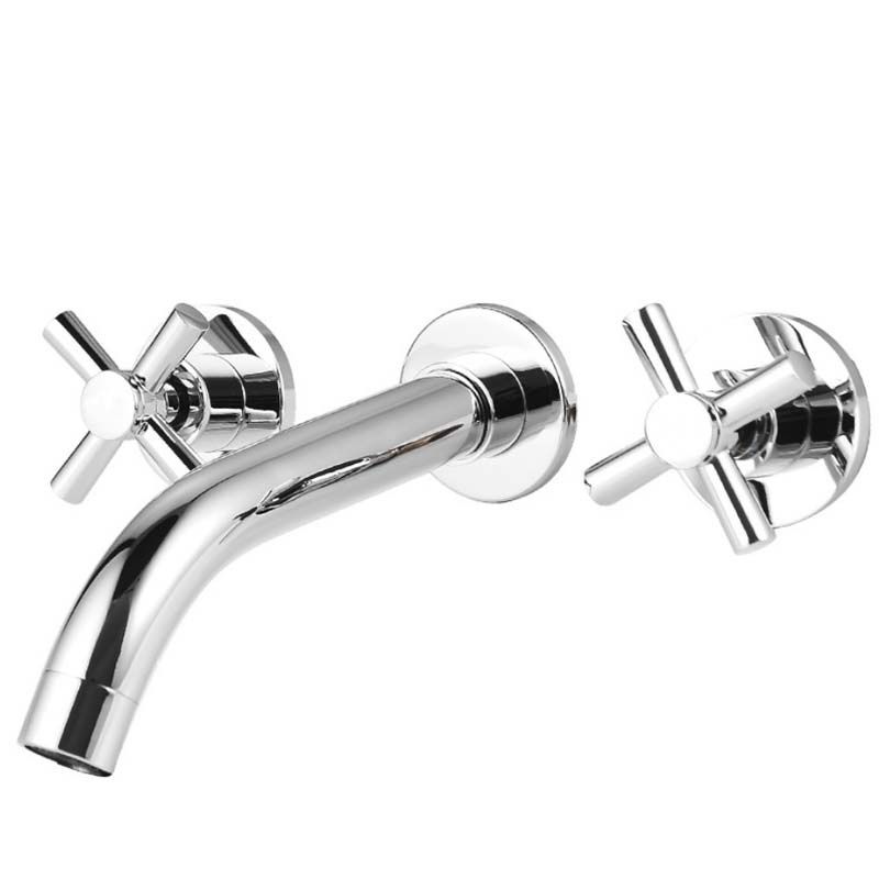 Modern Cross Handle Faucet Solid Color Wall Mounted Bathroom Faucet