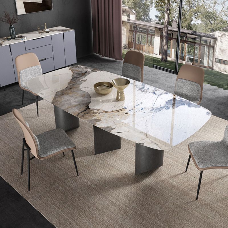 Rectangle Sintered Stone Top Table Modern Grey Metal Base Table