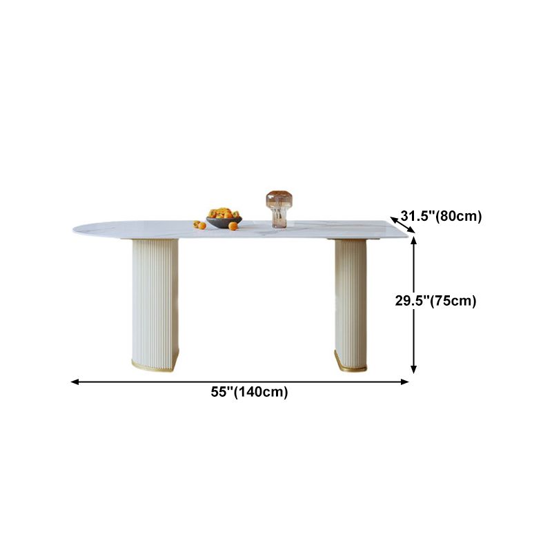 Sintered Stone Top White Table for Restaurant Modern Dining Table with Double Pedestal