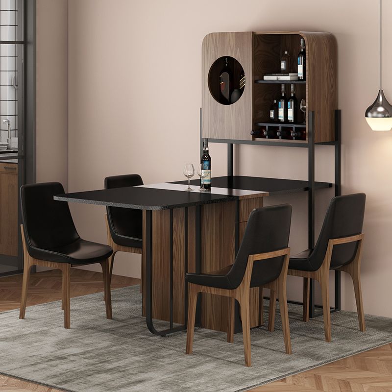 Folding Rectangle Dining Table Wood Frame Dining Table with Storage Pedestal