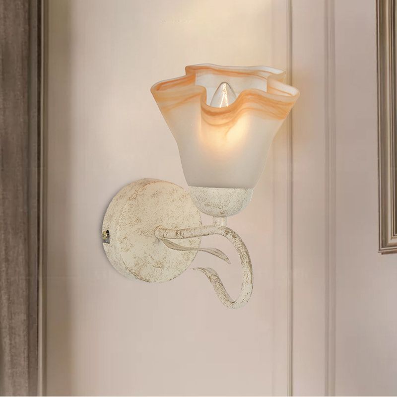 Applexion murale florale blanche Lumière traditionalisme Verre givrée 1 tête salon mural éclairage